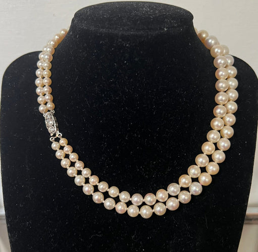 Collier Collier double rang en perles de culture Akoya, fermoir or 18K et platine 58 Facettes 930