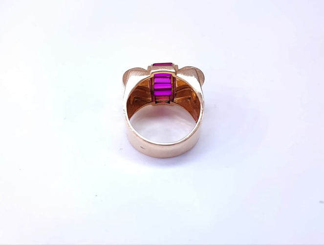 Bague 56 Bague tank en or rose 18k sertie de rubis baguette 58 Facettes BAG TANK Rub.Baguet-DV