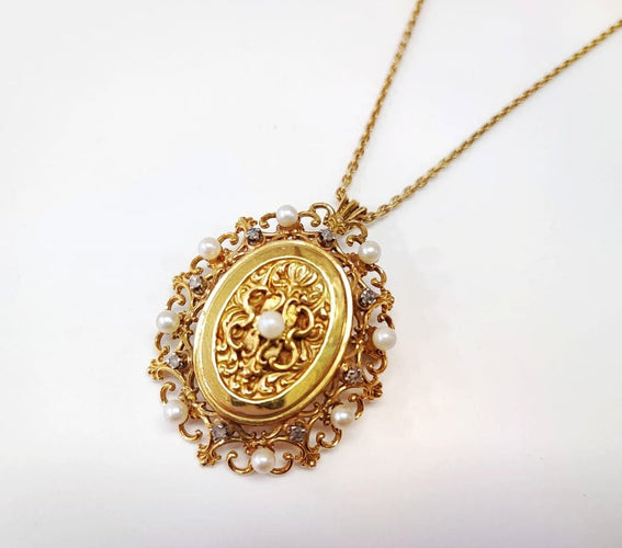 Pendentif Médaillon - Pendentif broche en or jaune 18K, perles et diamants 58 Facettes Pend;Med.Brch-2008.4