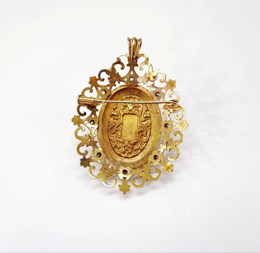 Pendentif Médaillon - Pendentif broche en or jaune 18K, perles et diamants 58 Facettes Pend;Med.Brch-2008.4