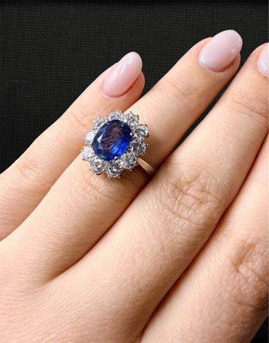 Bague 54 Bague marguerite - Saphir et diamants en taille IT 14 58 Facettes