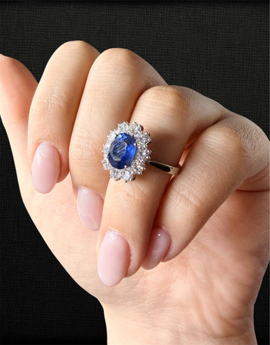 Bague 54 Bague marguerite - Saphir et diamants en taille IT 14 58 Facettes