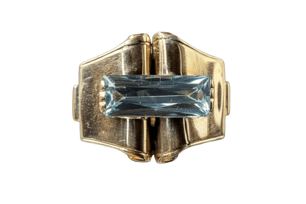 Bague 57 Bague Art déco en or rose avec spinelle bleu synthétique 58 Facettes