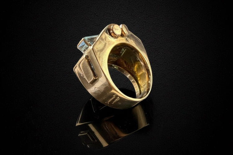 Bague 57 Bague Art déco en or rose avec spinelle bleu synthétique 58 Facettes