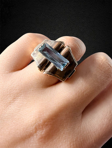 Bague 57 Bague Art déco en or rose avec spinelle bleu synthétique 58 Facettes