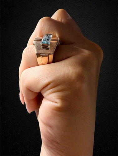 Bague 57 Bague Art déco en or rose avec spinelle bleu synthétique 58 Facettes