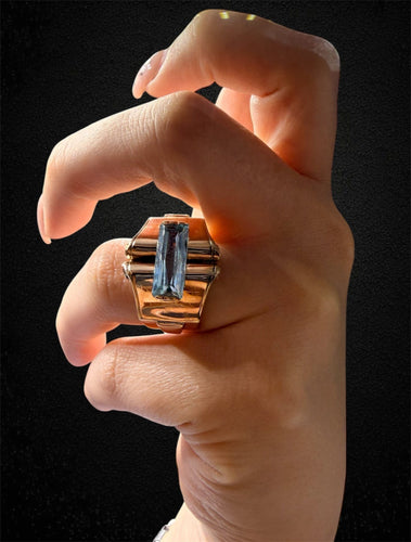 Bague 57 Bague Art déco en or rose avec spinelle bleu synthétique 58 Facettes