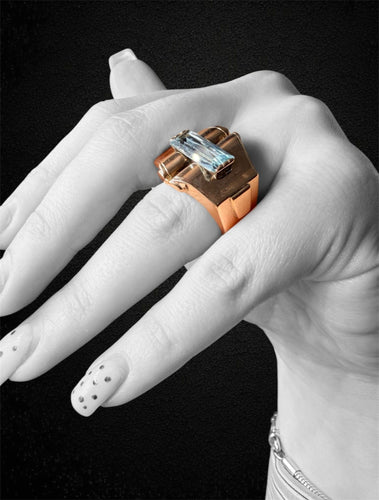 Bague 57 Bague Art déco en or rose avec spinelle bleu synthétique 58 Facettes