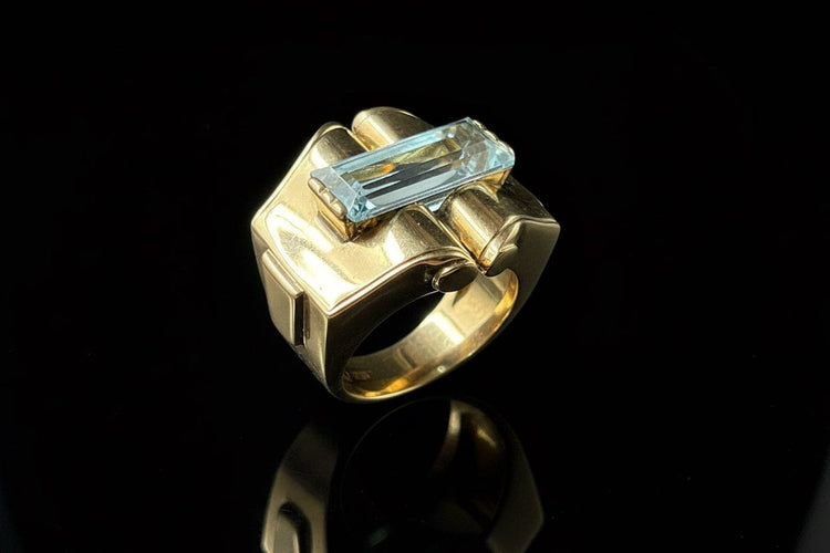 Bague 57 Bague Art déco en or rose avec spinelle bleu synthétique 58 Facettes