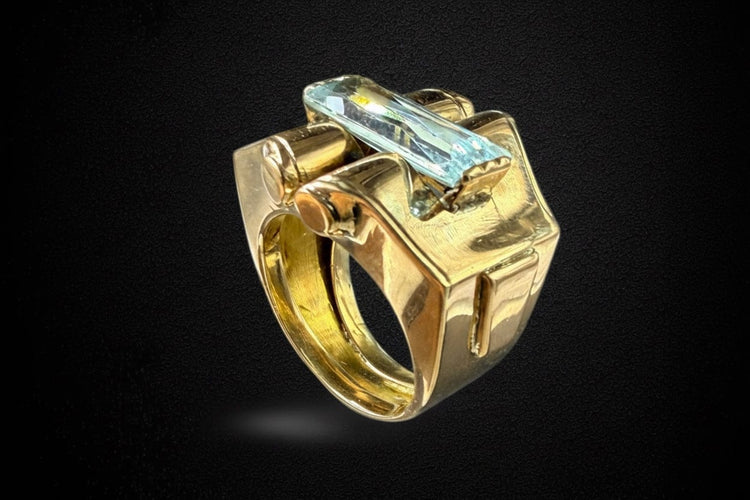 Bague 57 Bague Art déco en or rose avec spinelle bleu synthétique 58 Facettes