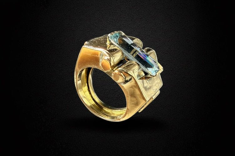 Bague 57 Bague Art déco en or rose avec spinelle bleu synthétique 58 Facettes