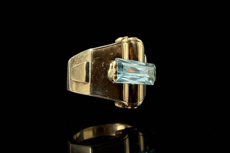 Bague 57 Bague Art déco en or rose avec spinelle bleu synthétique 58 Facettes