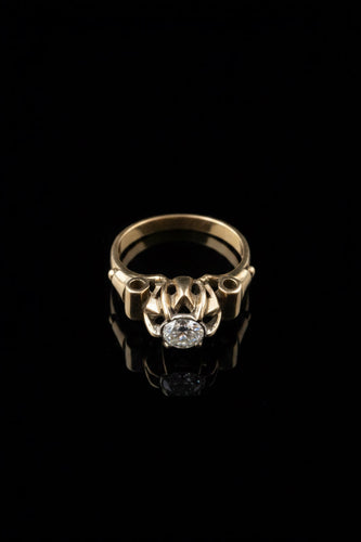Bague 52 Art déco - Bague solitaire en or jaune 18K et diamant taille rose 58 Facettes