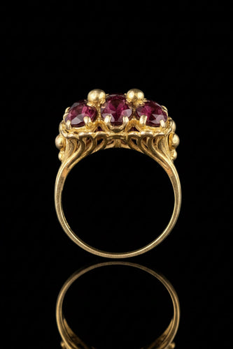Bague 55 Bague vintage années 1950 en or jaune 18K et grenats rhodolites 58 Facettes