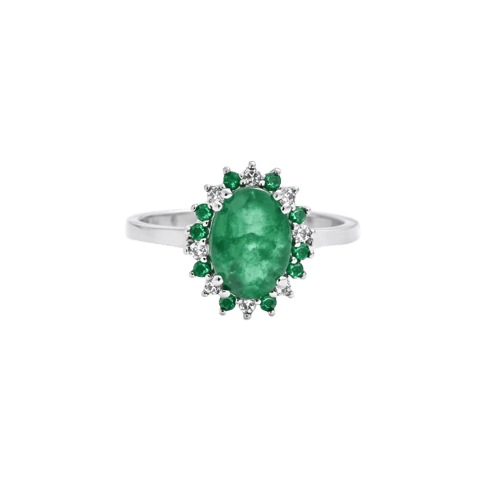 Bague 54 Bague marguerite en or blanc 18 carats, émeraudes et diamants 58 Facettes Bague marguerite en or émeraudes et diamants