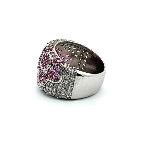 Bague 57 Bague florale en or blanc 750 avec diamants et rubis 58 Facettes 50166