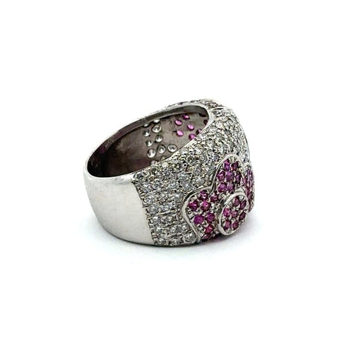 Bague 57 Bague florale en or blanc 750 avec diamants et rubis 58 Facettes 50166