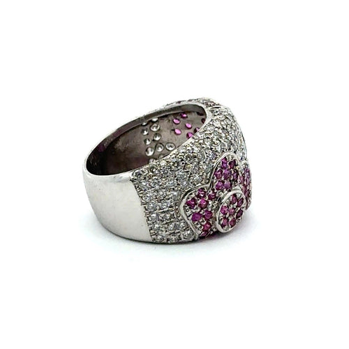 Bague 57 Bague florale en or blanc 750 avec diamants et rubis 58 Facettes 50166