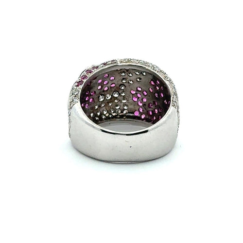 Bague 57 Bague florale en or blanc 750 avec diamants et rubis 58 Facettes 50166