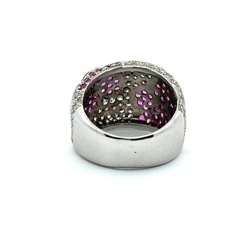 Bague 57 Bague florale en or blanc 750 avec diamants et rubis 58 Facettes 50166