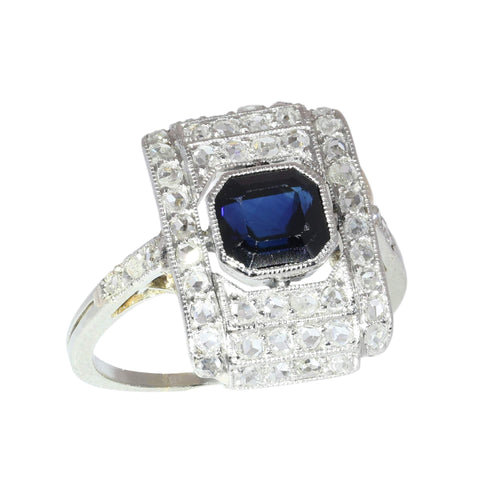 Bague 54 Bague Art déco en platine avec saphir et 50 diamants taille rose 58 Facettes 26022-0153
