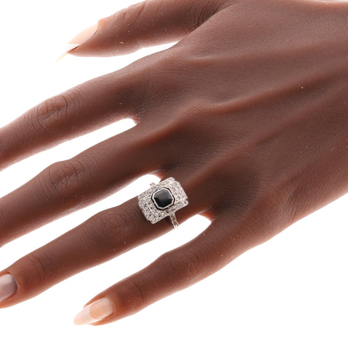 Bague 54 Bague Art déco en platine avec saphir et 50 diamants taille rose 58 Facettes 26022-0153