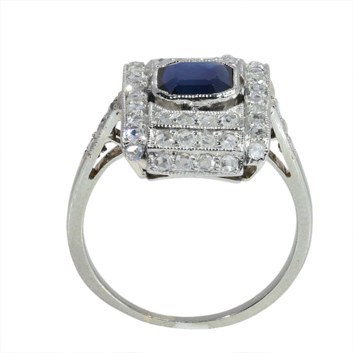 Bague 54 Bague Art déco en platine avec saphir et 50 diamants taille rose 58 Facettes 26022-0153