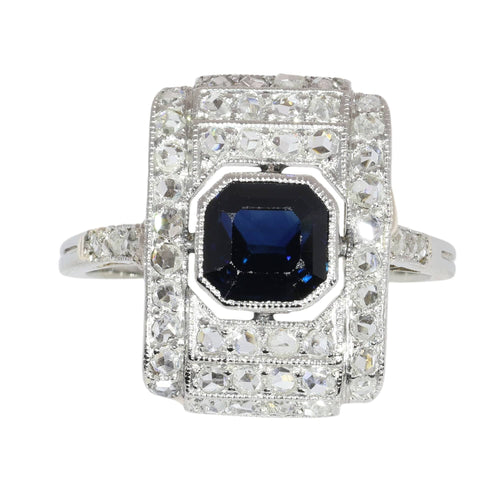 Bague 54 Bague Art déco en platine avec saphir et 50 diamants taille rose 58 Facettes 26022-0153