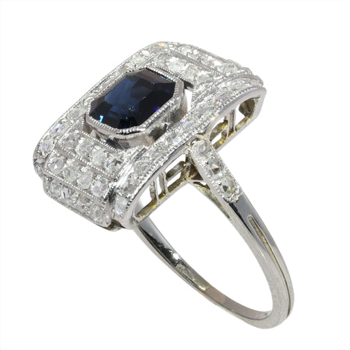 Bague 54 Bague Art déco en platine avec saphir et 50 diamants taille rose 58 Facettes 26022-0153