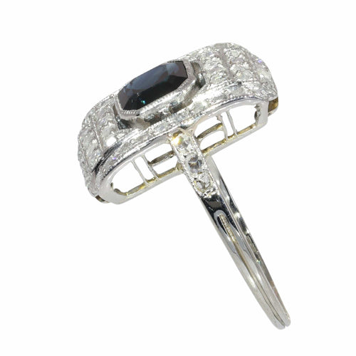 Bague 54 Bague Art déco en platine avec saphir et 50 diamants taille rose 58 Facettes 26022-0153