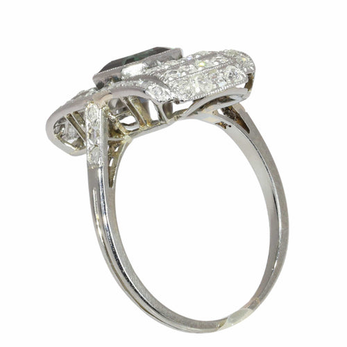 Bague 54 Bague Art déco en platine avec saphir et 50 diamants taille rose 58 Facettes 26022-0153