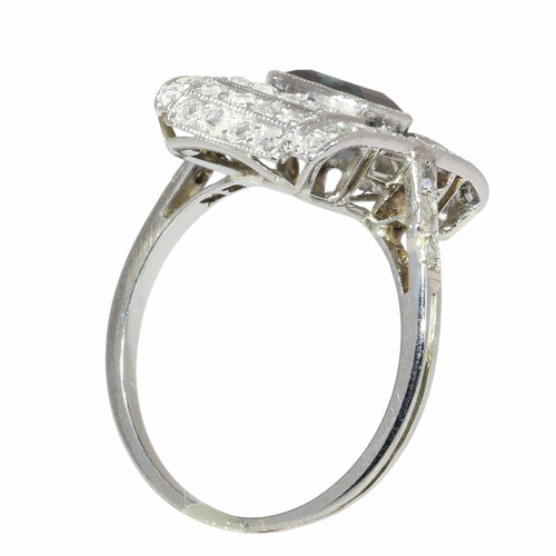 Bague 54 Bague Art déco en platine avec saphir et 50 diamants taille rose 58 Facettes 26022-0153