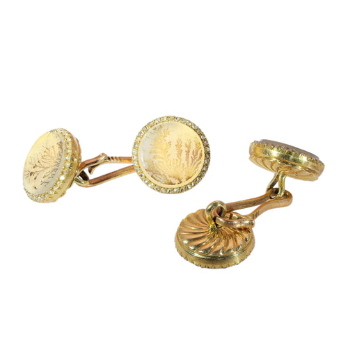Boutons de manchette Boutons de manchette français victoriens ornés de paysages en agate mousse et de diamants taille rose 58 Facettes 26058-0095