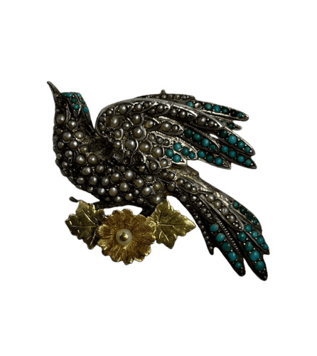 Pendentif Colombe inversée - Pendentif en argent avec microperles et turquoise 58 Facettes