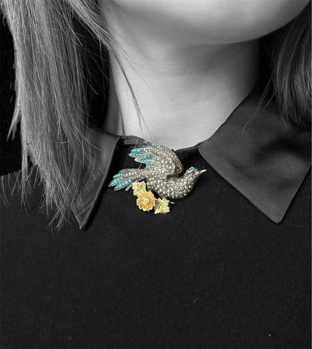 Pendentif Colombe inversée - Pendentif en argent avec microperles et turquoise 58 Facettes