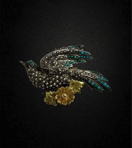 Pendentif Colombe inversée - Pendentif en argent avec microperles et turquoise 58 Facettes