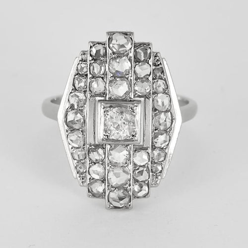 Bague 53.5 Bague Art déco en platine à motif géométrique et diamants 58 Facettes POI312-1
