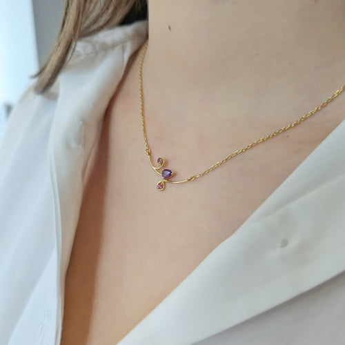 Collier Collier - Pendentif floral en or jaune 18 carats et rubis 58 Facettes 32891