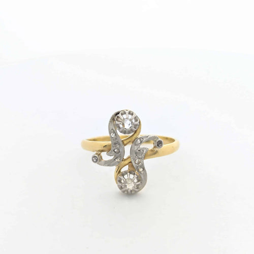 Bague 54 Bague Belle Époque ajourée en or jaune et or blanc 18 carats diamants 58 Facettes 27193
