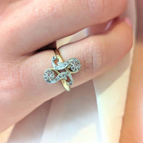 Bague 54 Bague Belle Époque ajourée en or jaune et or blanc 18 carats diamants 58 Facettes 27193
