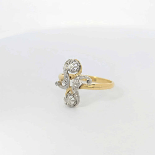 Bague 54 Bague Belle Époque ajourée en or jaune et or blanc 18 carats diamants 58 Facettes 27193