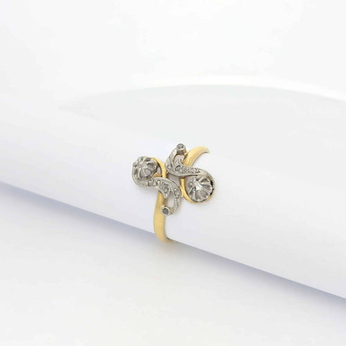 Bague 54 Bague Belle Époque ajourée en or jaune et or blanc 18 carats diamants 58 Facettes 27193