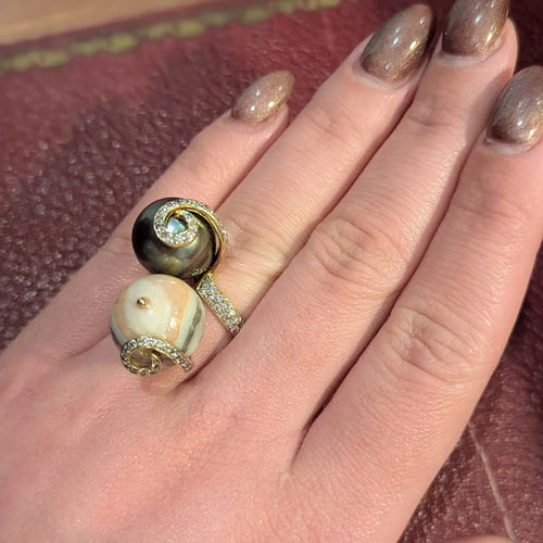 Bague 55 Bague cocktail en or jaune 18 carats avec agate et perle de Tahiti 58 Facettes 32034