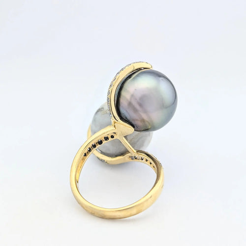 Bague 55 Bague cocktail en or jaune 18 carats avec agate et perle de Tahiti 58 Facettes 32034