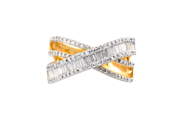 Bague 50 Bague croisée en or jaune 18K avec diamants taille baguette et brillant 58 Facettes BG31300274-107