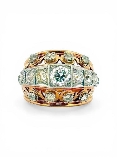 Bague 62 Bague ancienne ajourée en or jaune 18 carats, platine et diamants 58 Facettes ac12805