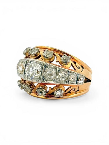 Bague 62 Bague ancienne ajourée en or jaune 18 carats, platine et diamants 58 Facettes ac12805