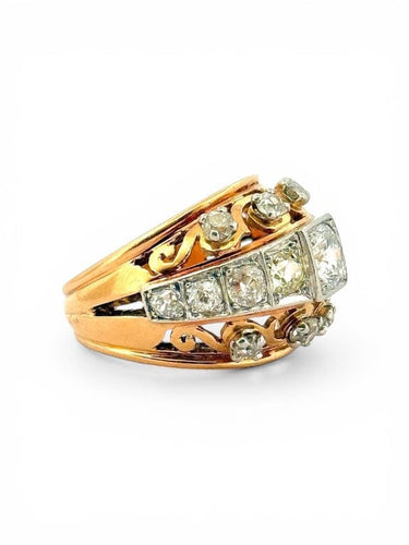 Bague 62 Bague ancienne ajourée en or jaune 18 carats, platine et diamants 58 Facettes ac12805
