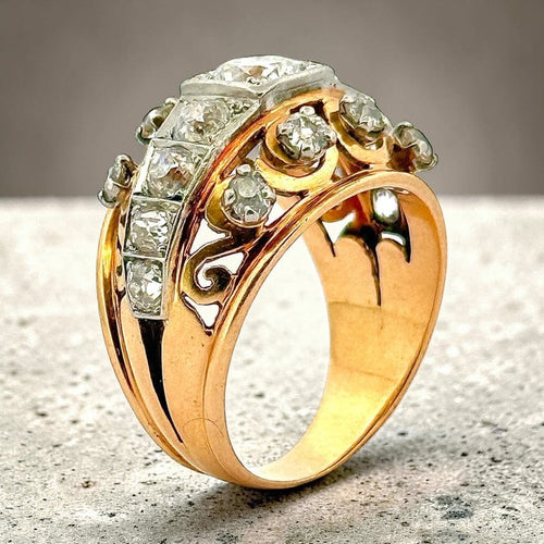 Bague 62 Bague ancienne ajourée en or jaune 18 carats, platine et diamants 58 Facettes ac12805