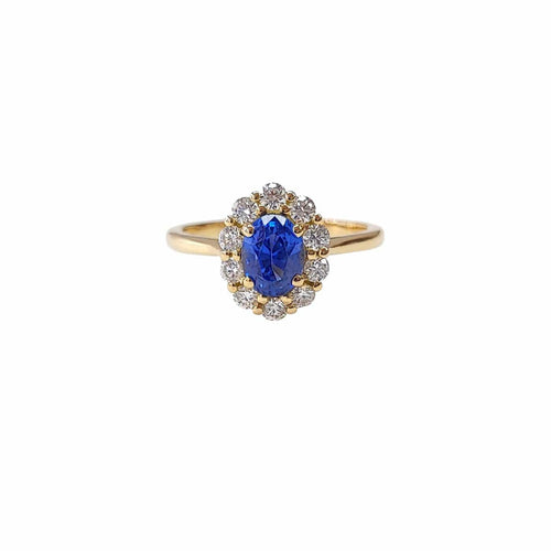 Bague 55 Bague marguerite en or jaune 18K, saphir et diamants 58 Facettes BAG.MARGT.S.FIL.FA69
